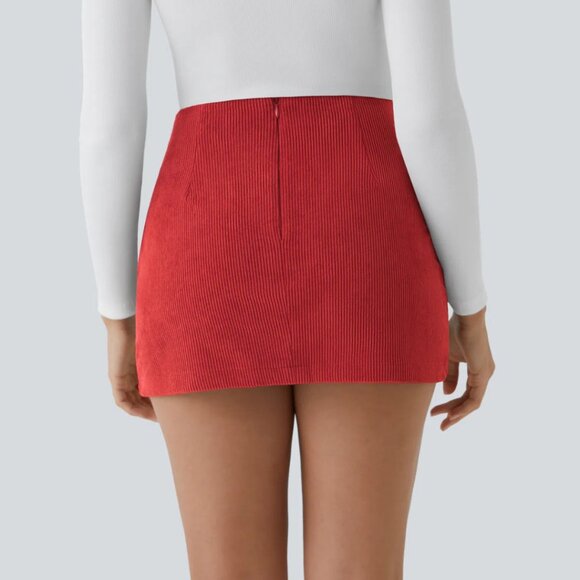 HALARA High Waist 2 In 1 Corduroy Red Mini Skort Skirt Size Medium NWT - Picture 4 of 7